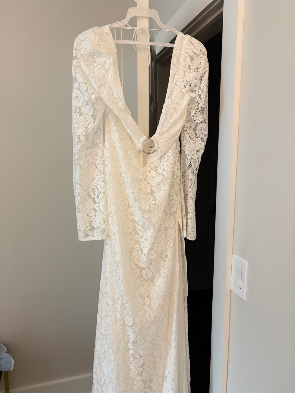 For Love And Lemons Ivory Lace Gown with Draped Open Back